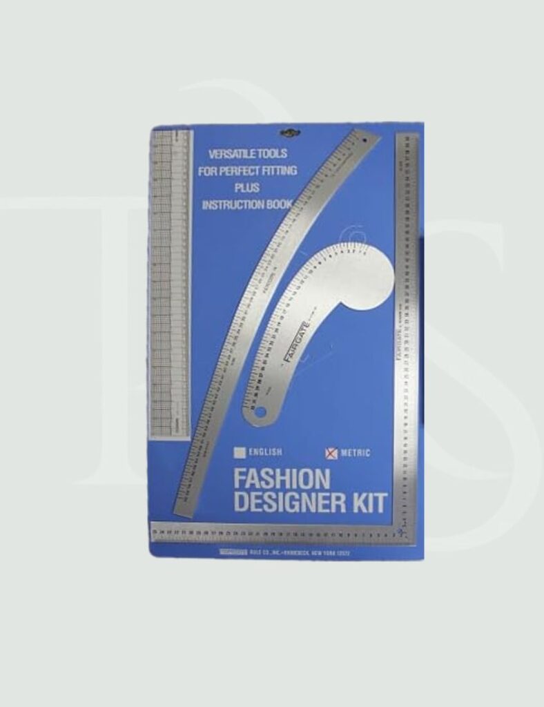 Fashion designer kit with rulers and sewing pattern tools