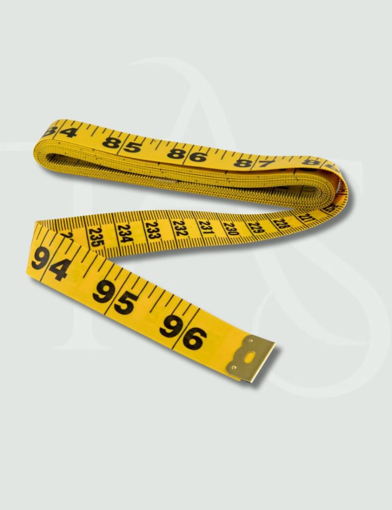 Yellow measuring tape for sewing, tailoring, and garment fitting