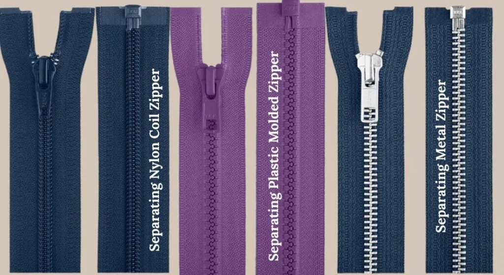 Separating zipper for jackets vs non-separating zipper for pants
