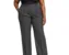 Woman wearing gray womens tailored trousers with a pressed crease and front pleats